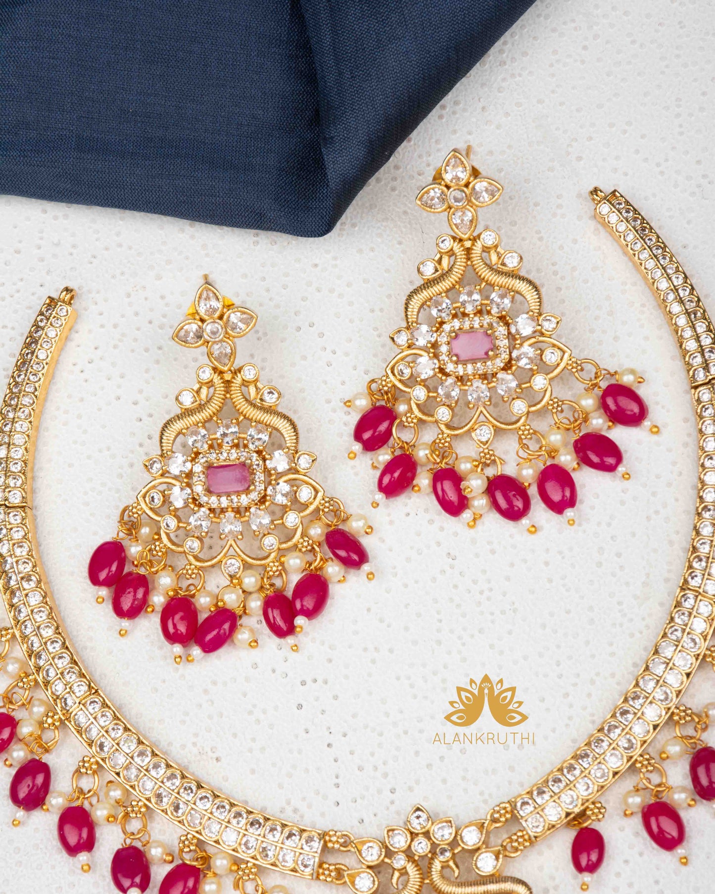 Antique CZ Stone Green Beaded Necklace