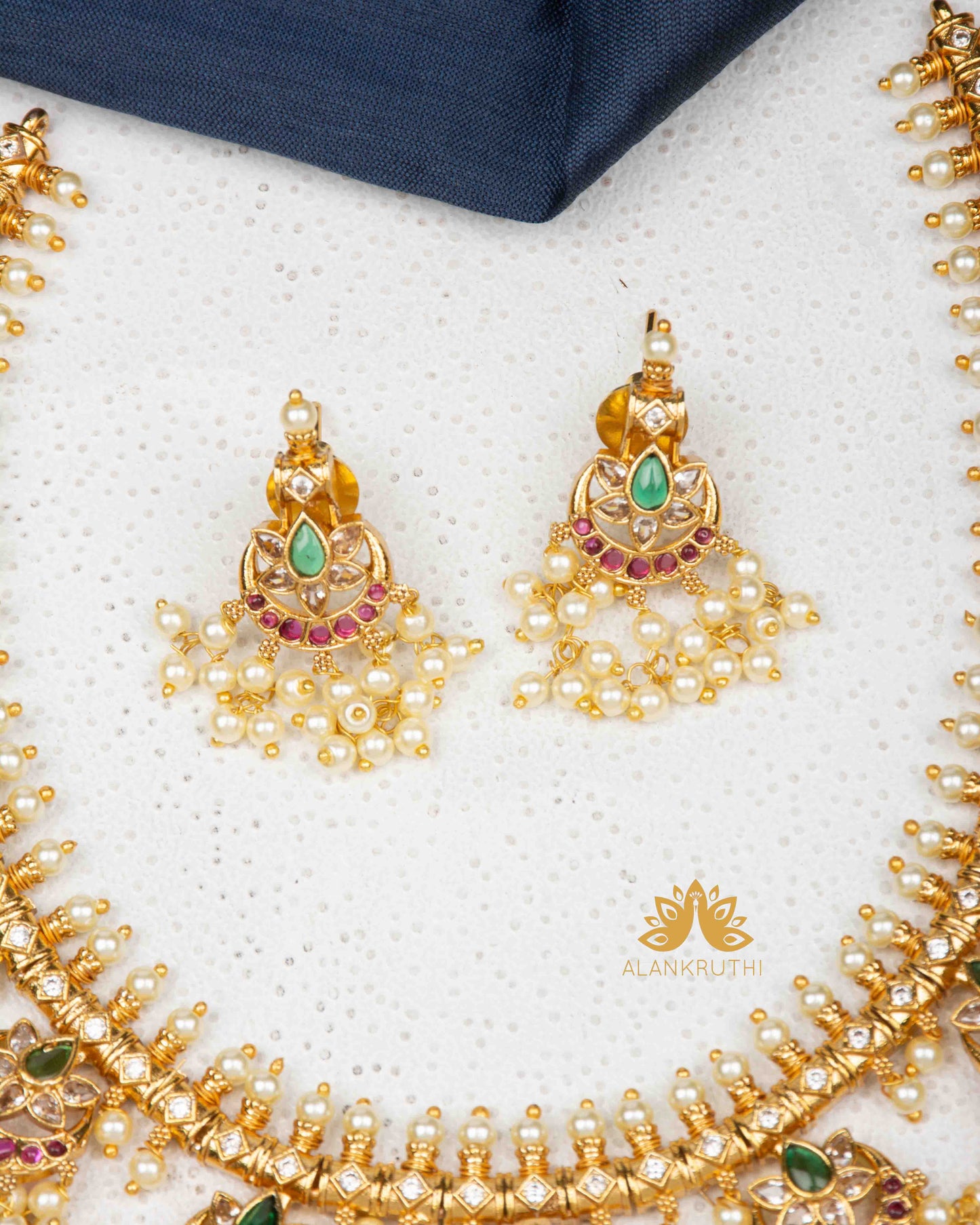 Cz Antique Real Kempu Necklace Set