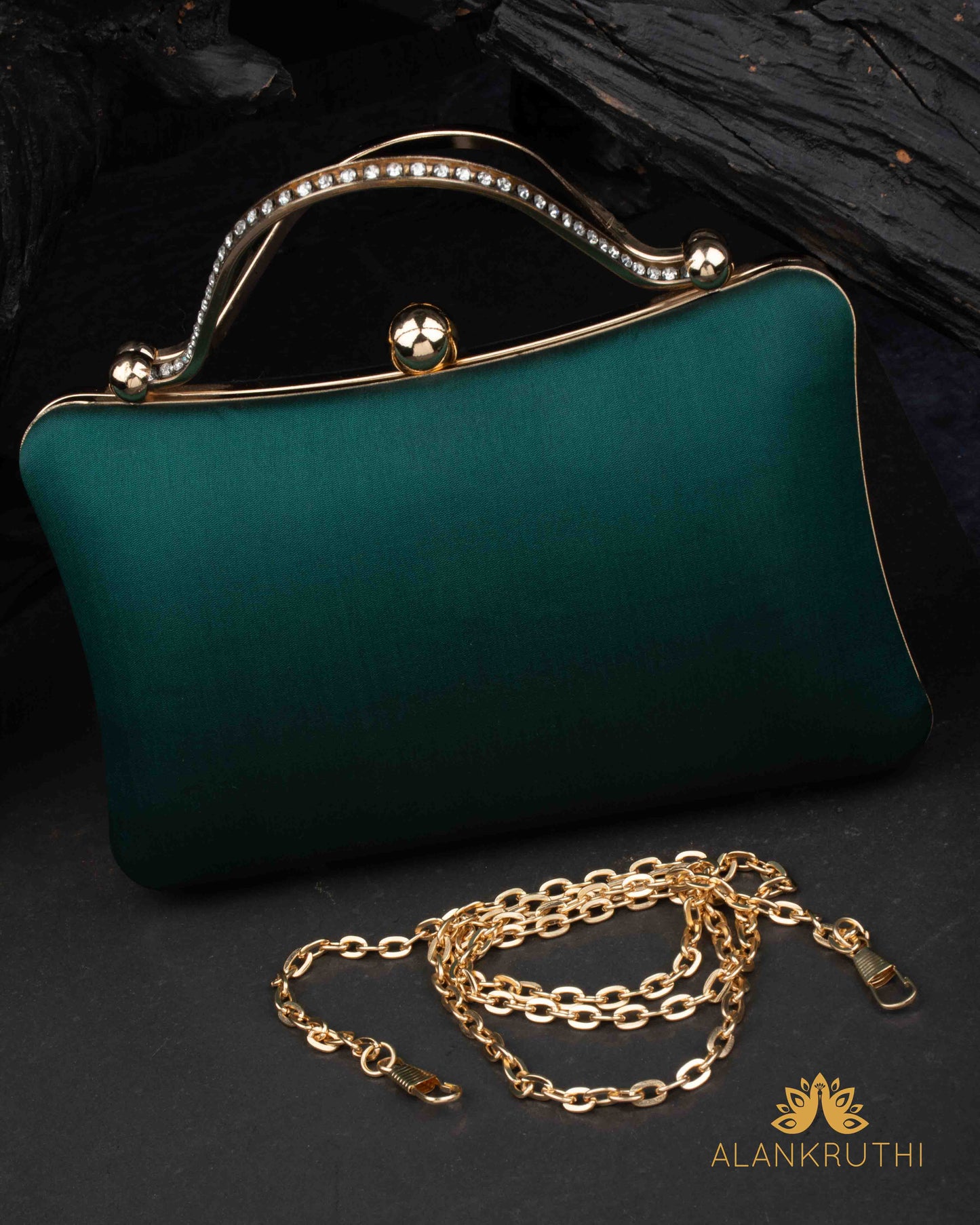 Tanjore Painted Pure Green Silk Clutch Bag