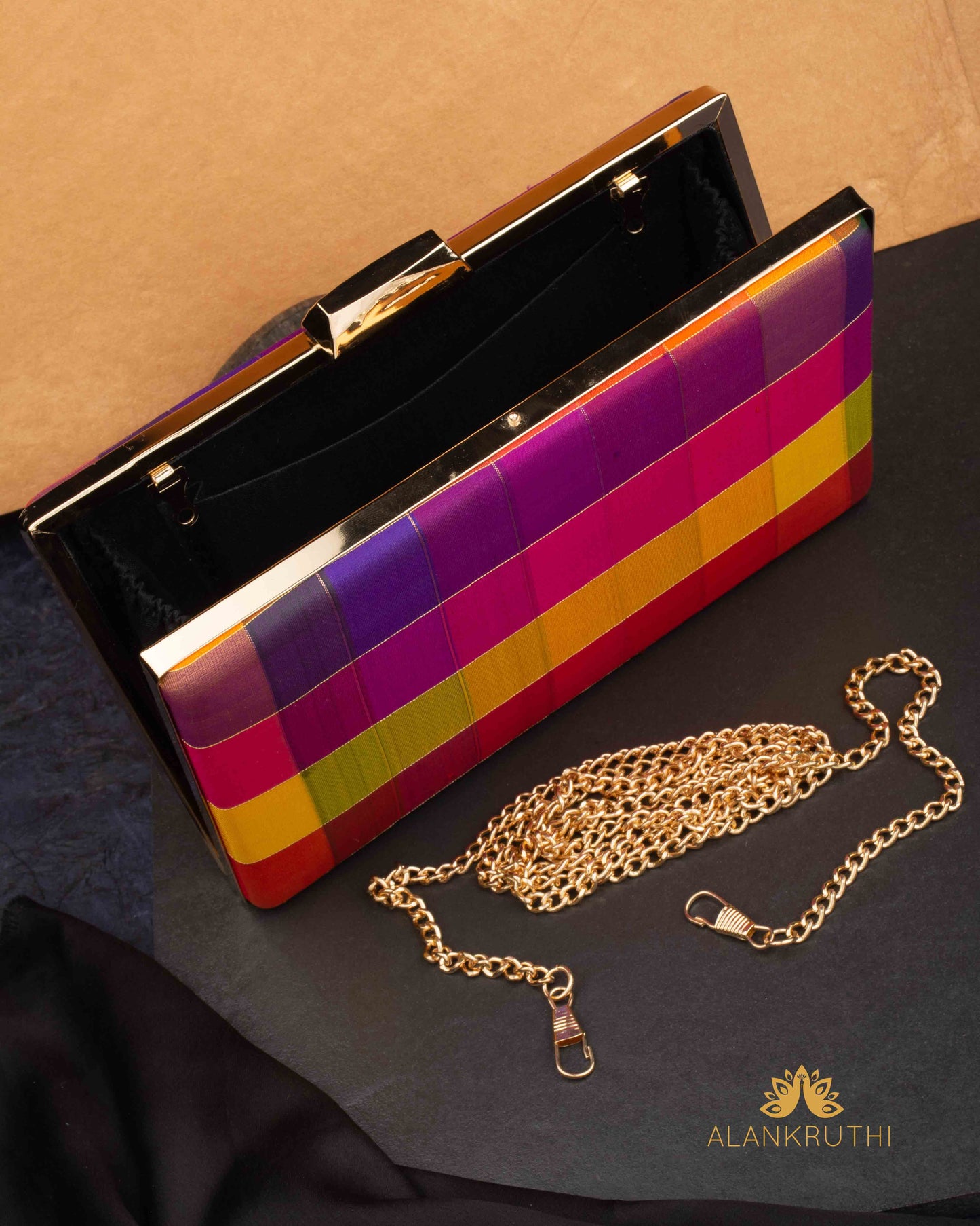 Tanjore Painted Pure Silk Clutch Bag