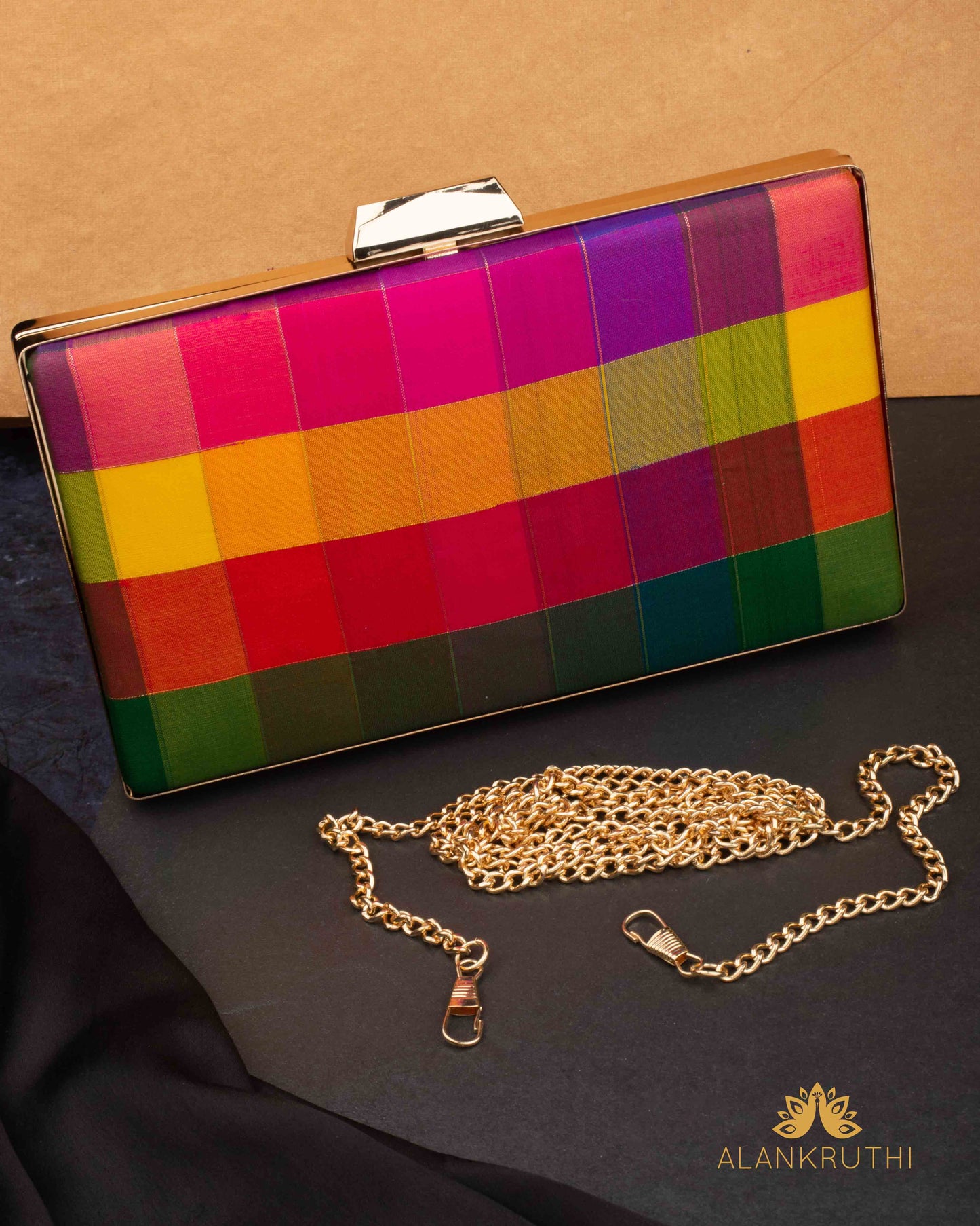 Tanjore Painted Pure Silk Clutch Bag