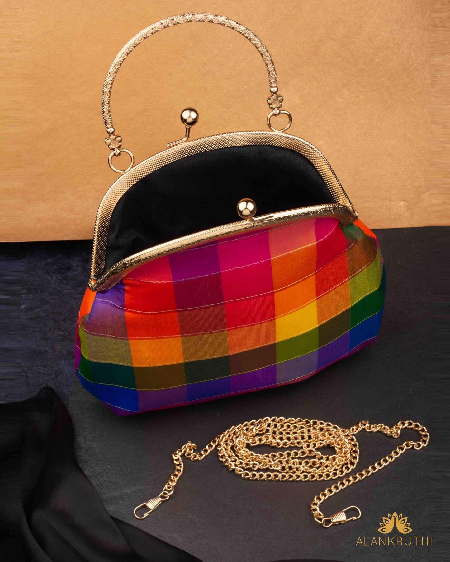 Tanjore Painted Pure Silk Clutch Bag
