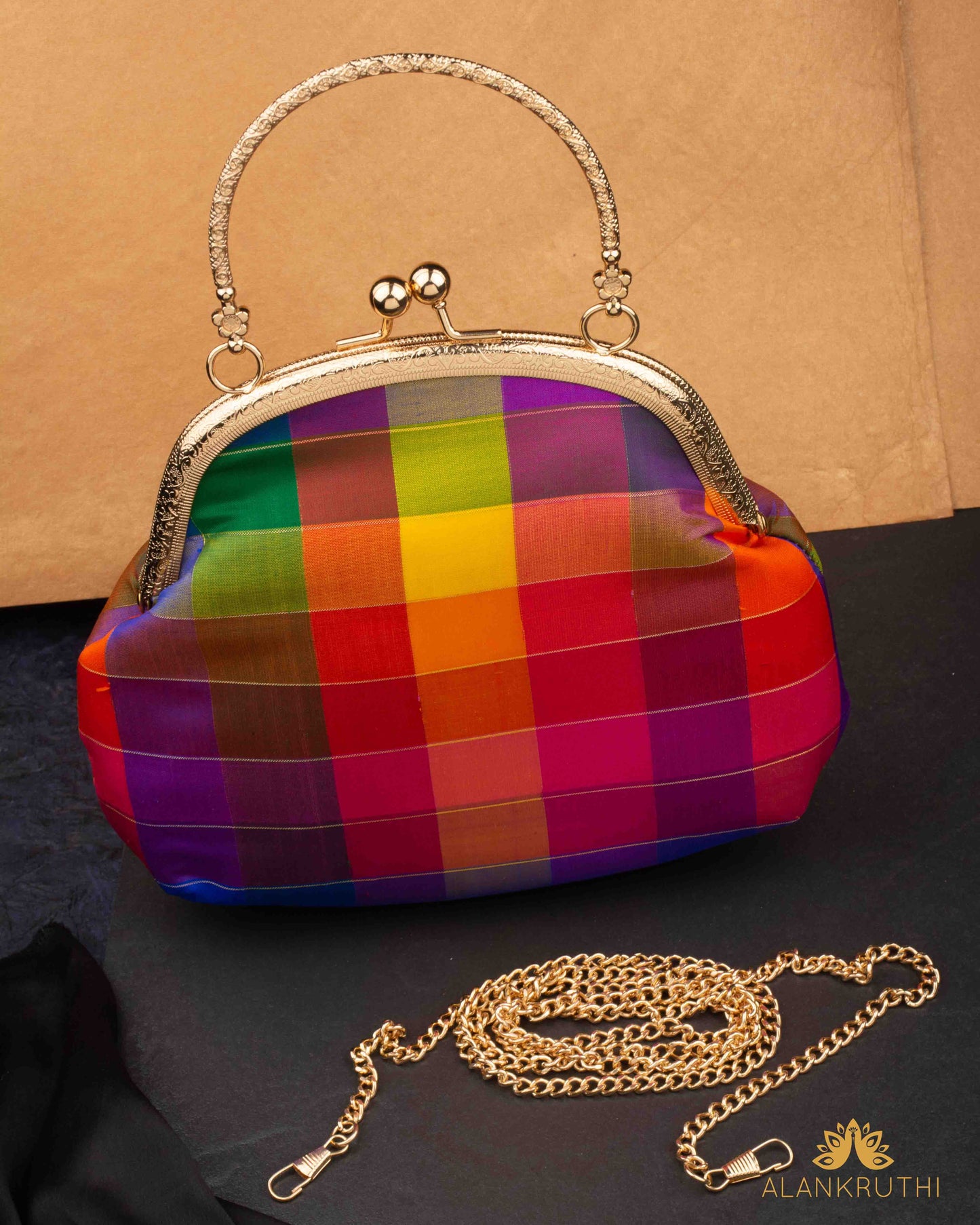 Tanjore Painted Pure Silk Clutch Bag
