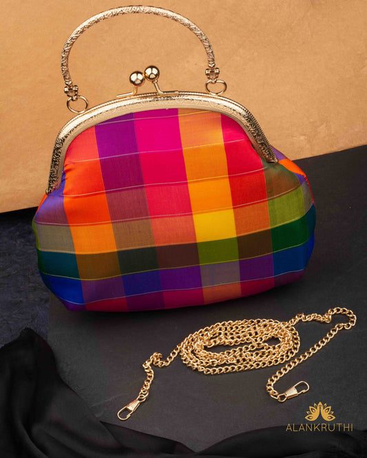 Tanjore Painted Pure Silk Clutch Bag