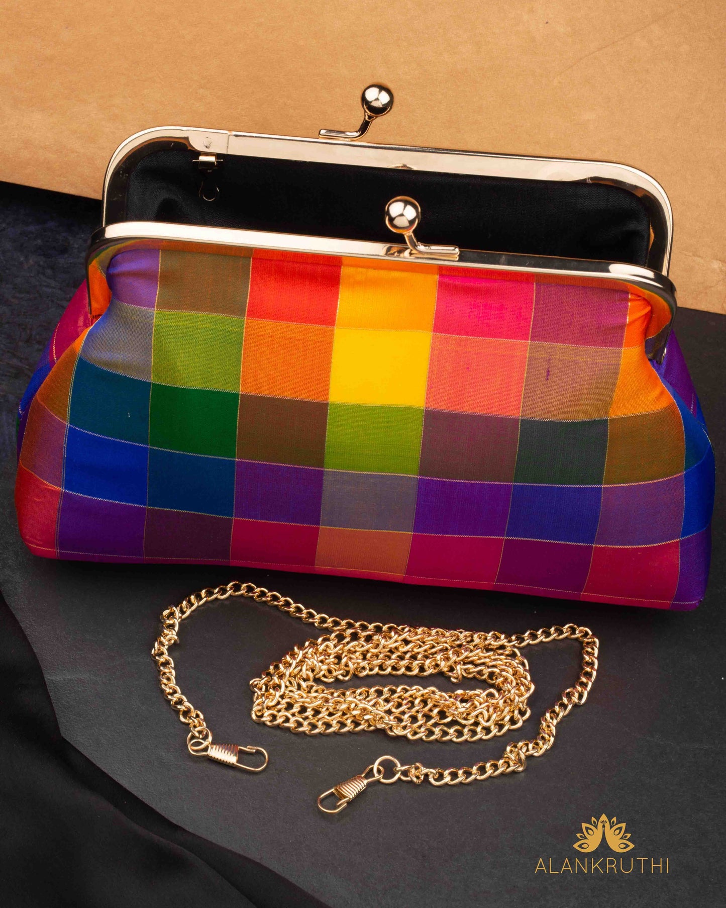 Tanjore Painted Pure Silk Clutch Bag