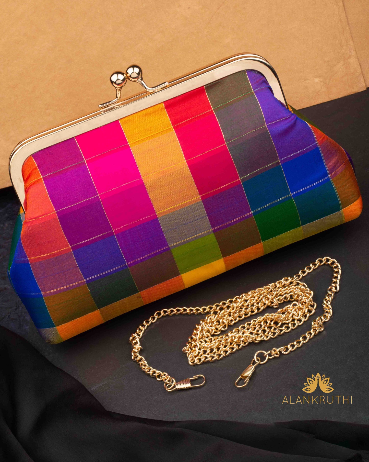 Tanjore Painted Pure Silk Clutch Bag