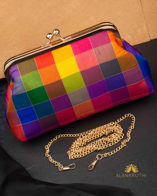 Tanjore Painted Pure Silk Clutch Bag