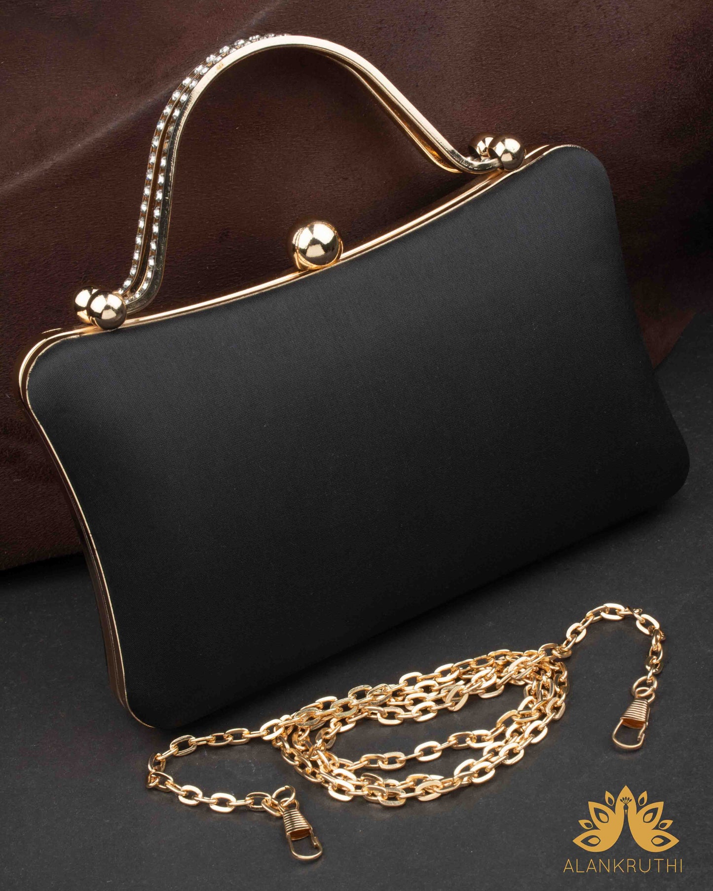 Tanjore Painted Pure Black Silk Clutch Bag