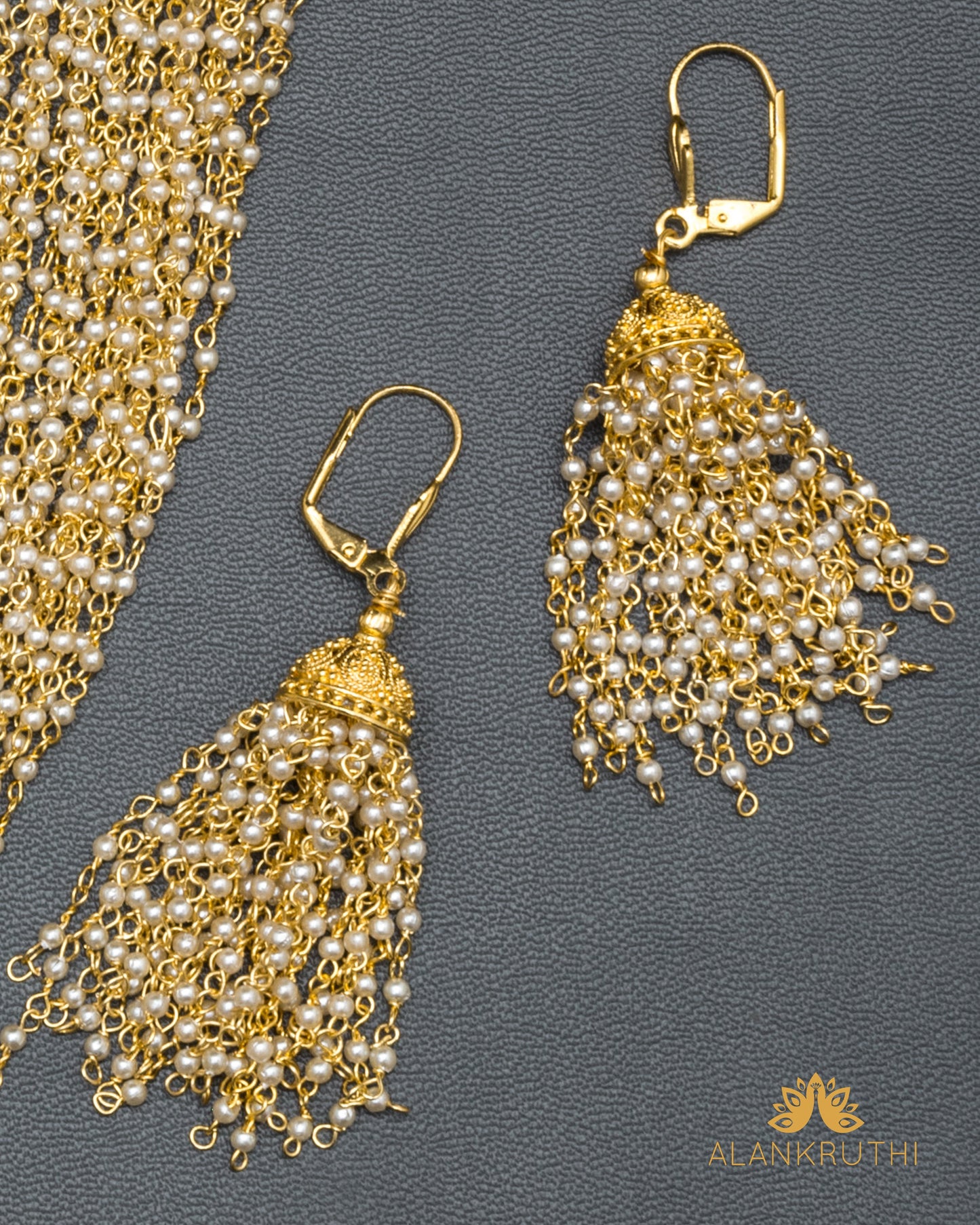 24 Layered Pearl Mala Set With Earrings