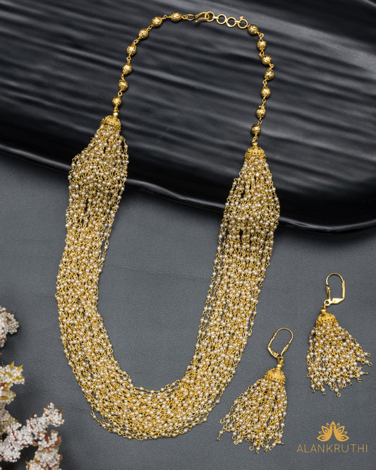 24 Layered Pearl Mala Set With Earrings