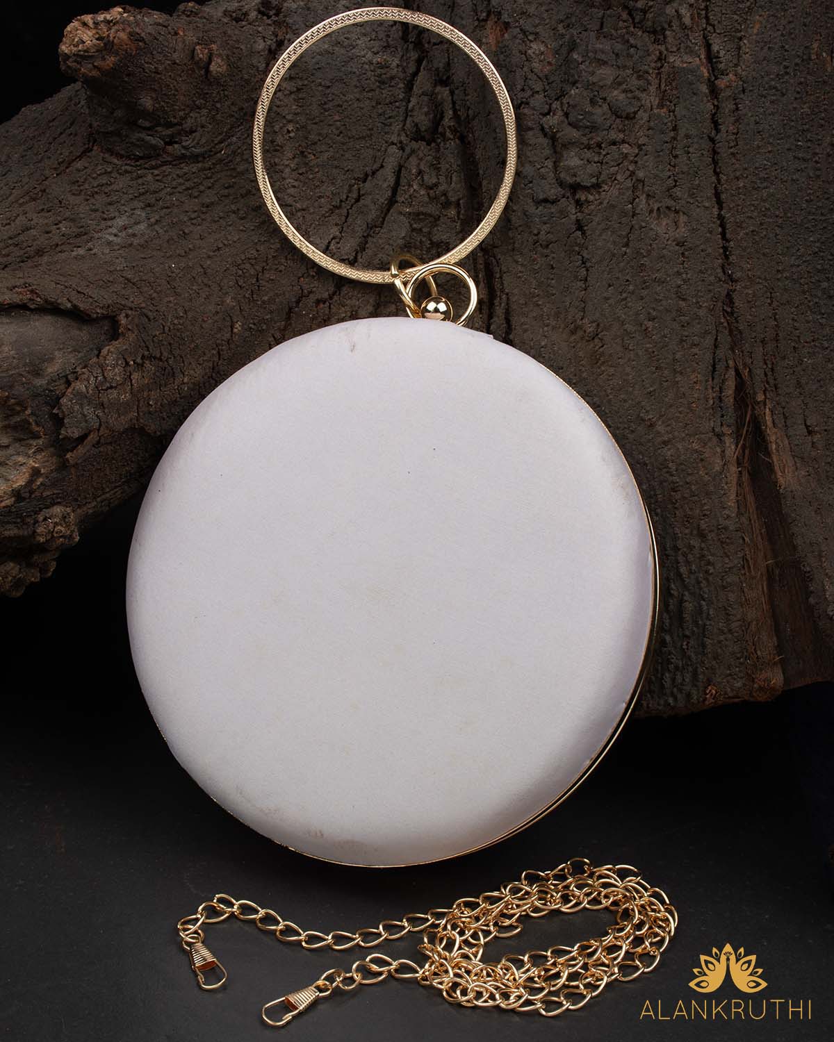 Tanjore Painted Pure White Silk Clutch Bag