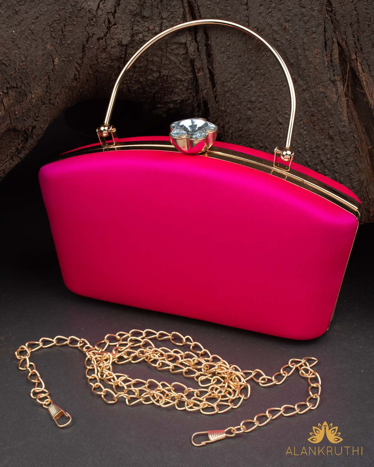 Tanjore Painted Pure Pink Silk Clutch Bag