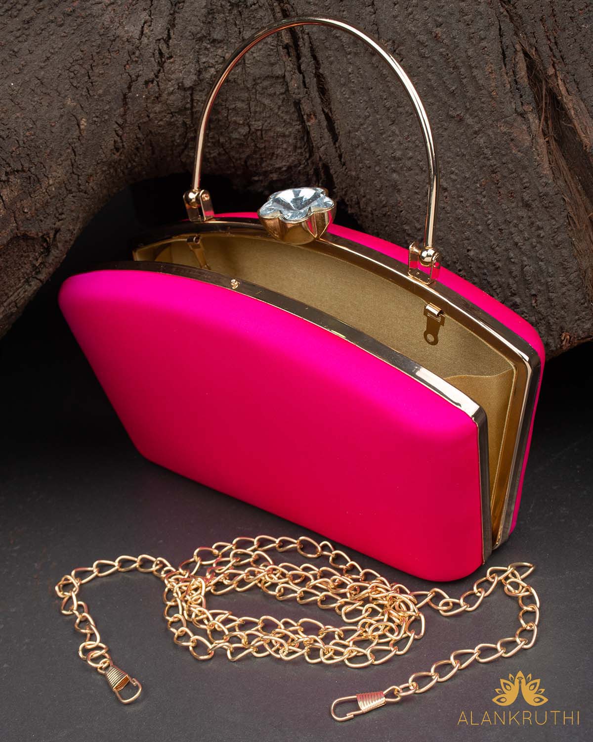 Tanjore Painted Pure Pink Silk Clutch Bag