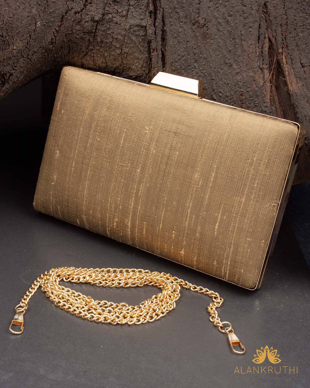 Tanjore Painted Pure Golden Silk Clutch Bag