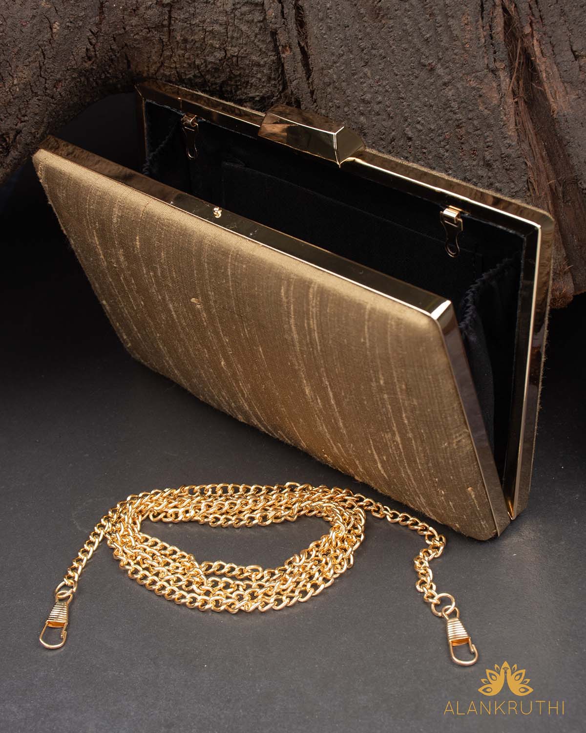 Tanjore Painted Pure Golden Silk Clutch Bag