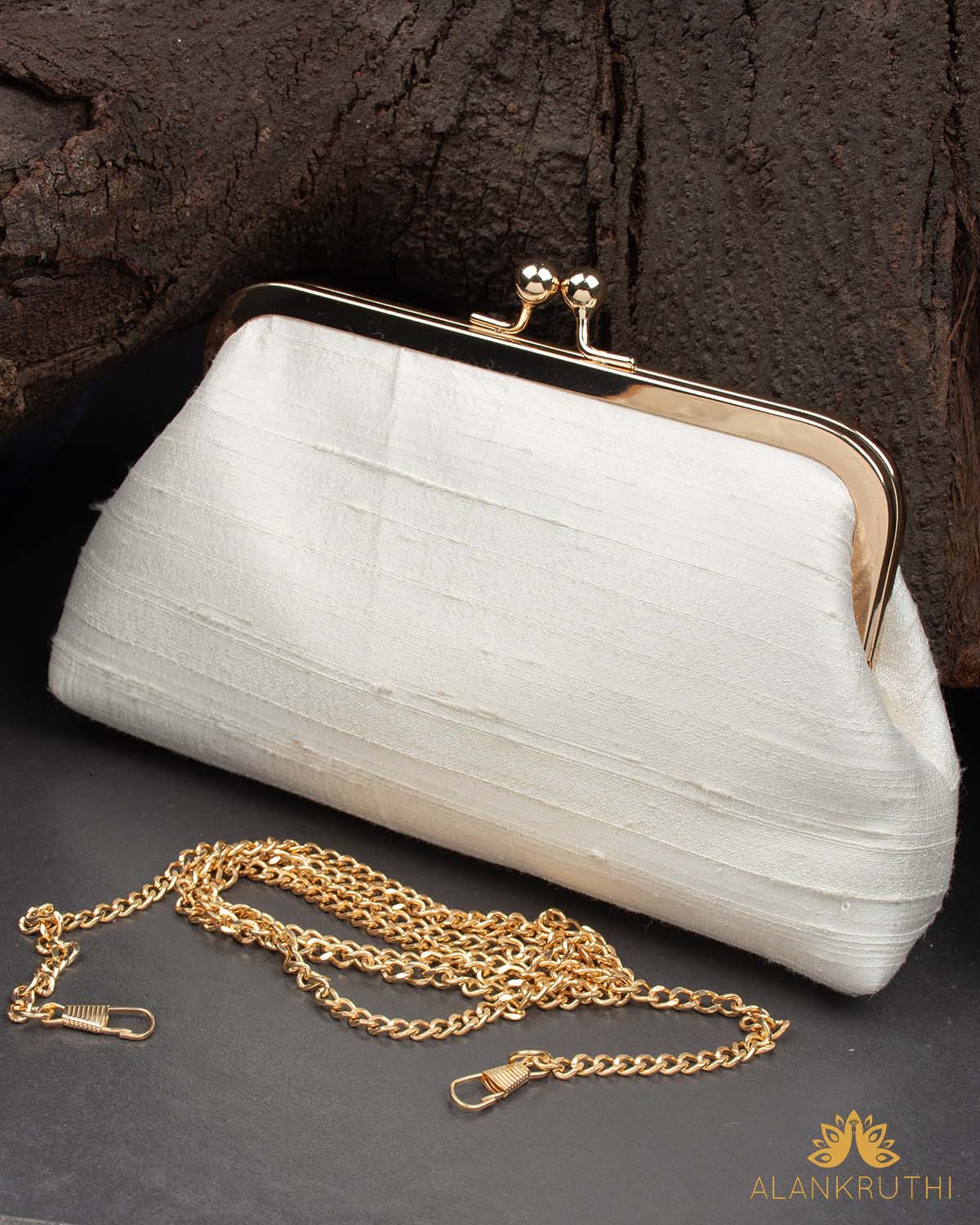 Tanjore Painted Pure White Silk Clutch Bag