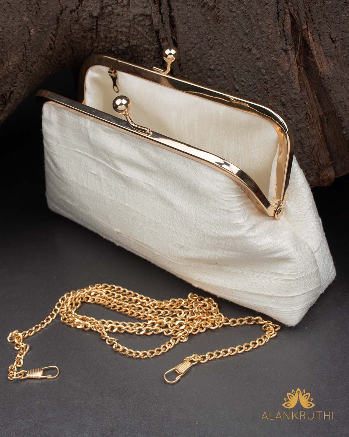 Tanjore Painted Pure White Silk Clutch Bag