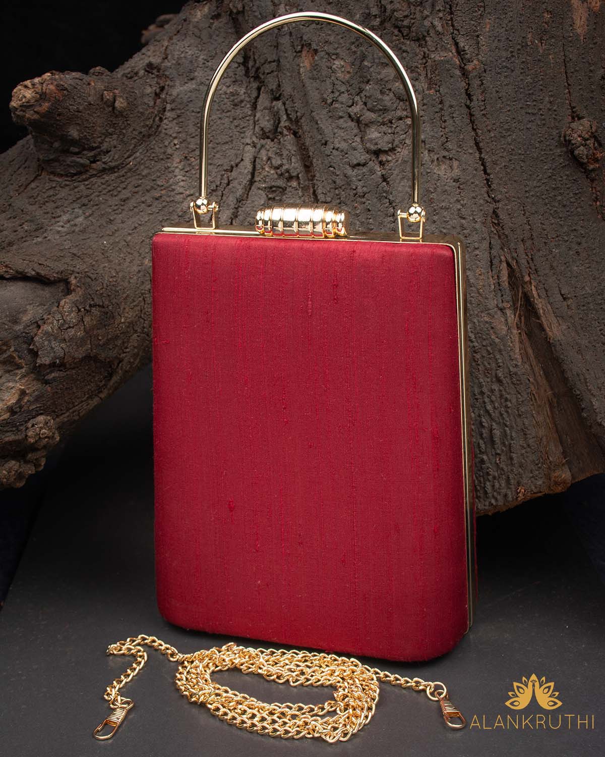 Tanjore Painted Pure Maroon Silk Clutch Bag