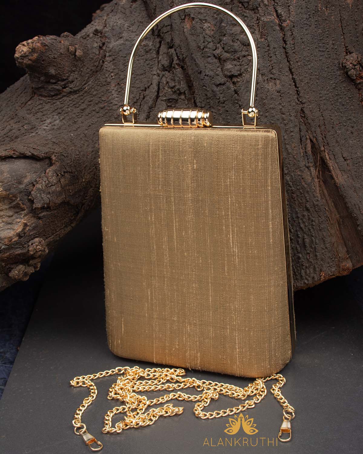 Tanjore Painted Pure Golden Silk Clutch Bag