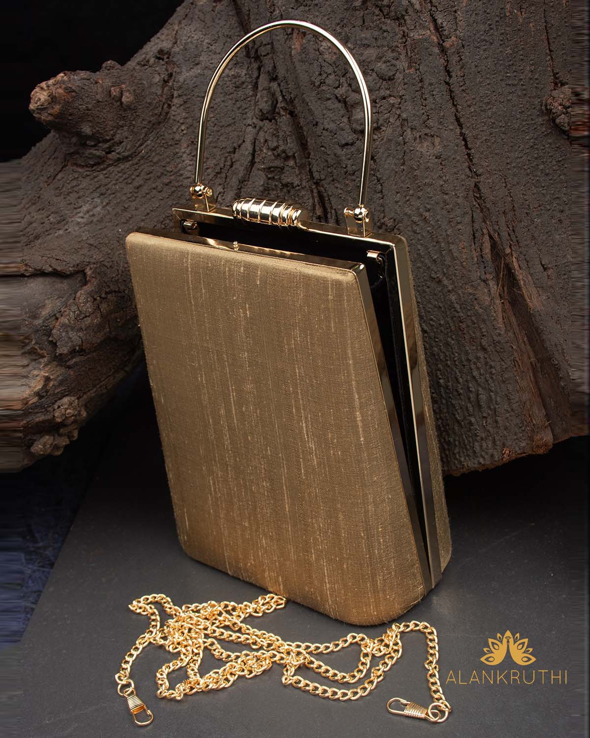 Tanjore Painted Pure Golden Silk Clutch Bag