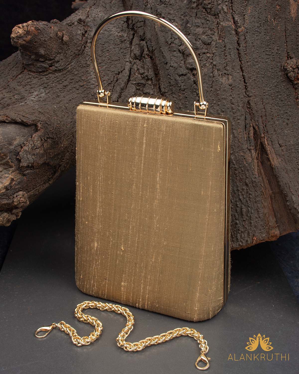 Tanjore Painted Pure Golden Silk Clutch Bag