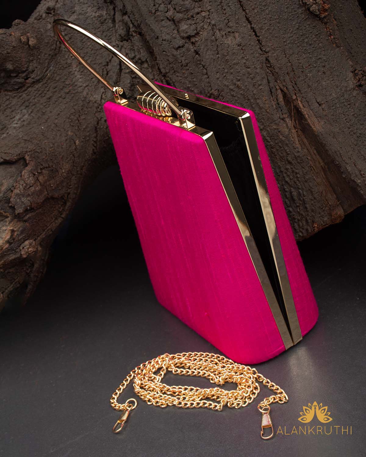 Tanjore Painted Pure Pink Silk Clutch Bag