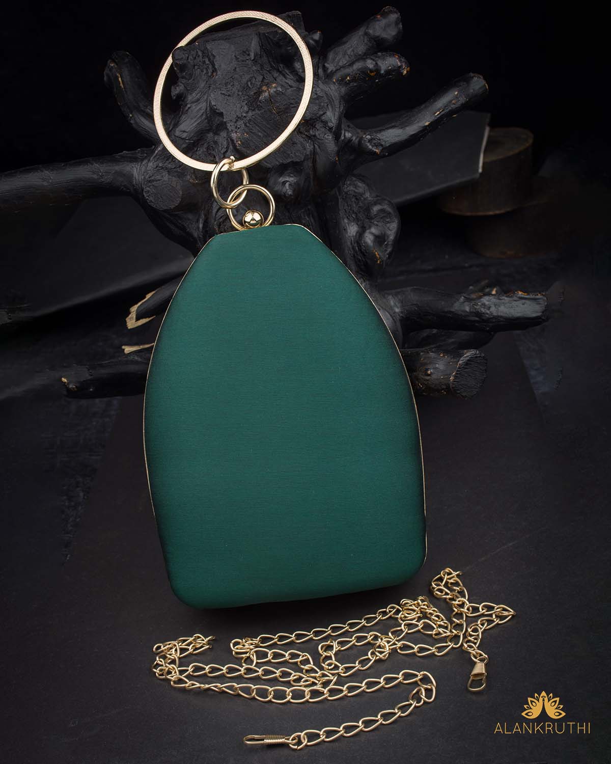 Tanjore Painted Pure Green Silk Clutch Bag