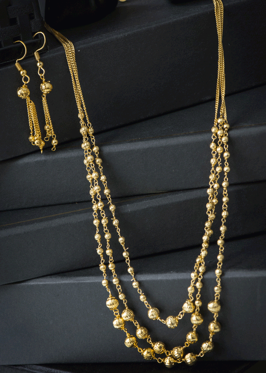 Three Layered Gold Plated Pearl Mala Set 20 Inches