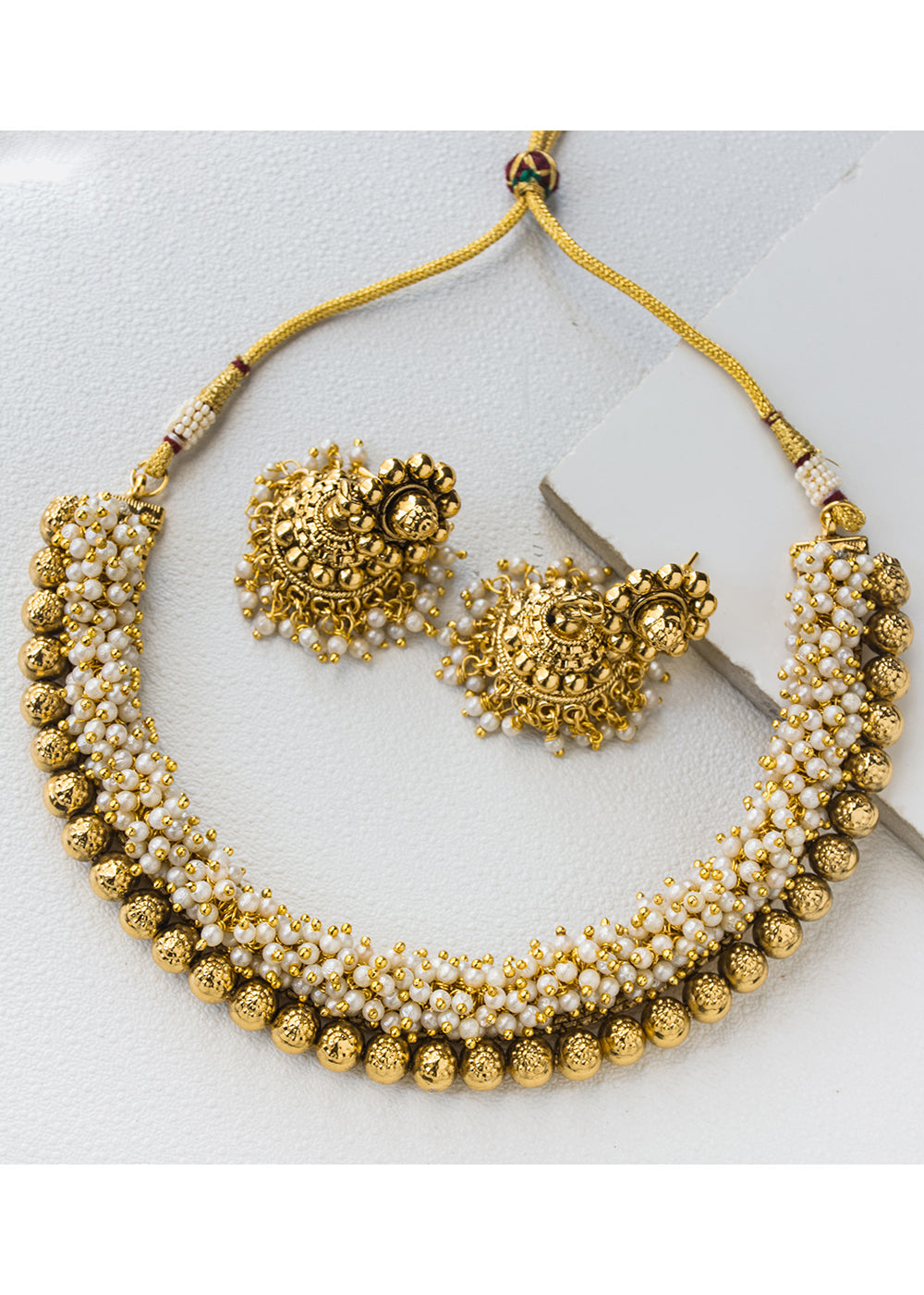 Antique Gold Plated Pearl Necklace Set