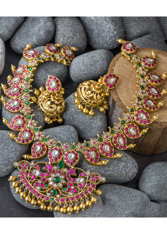 Antique Jadau Multi Stone Necklace Set