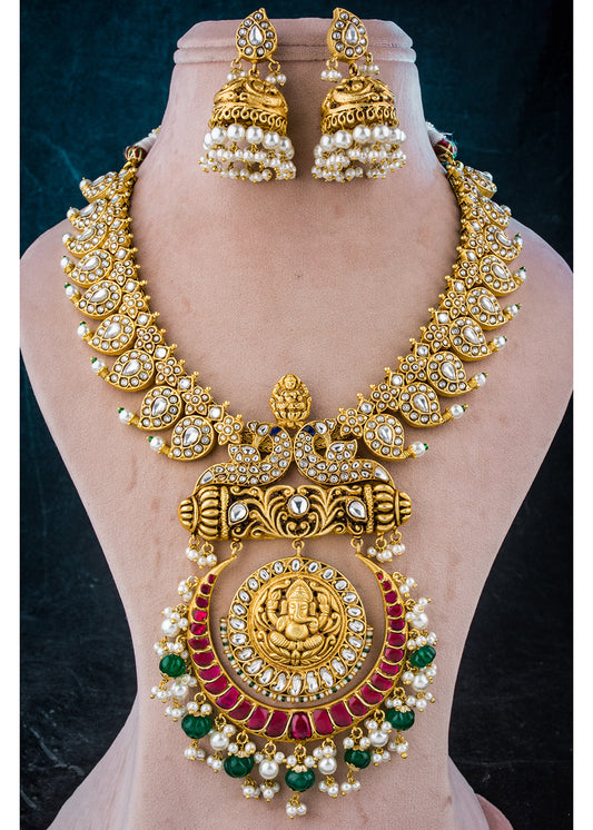 Antique Jadau Multi Stone Ganesha Necklace Set