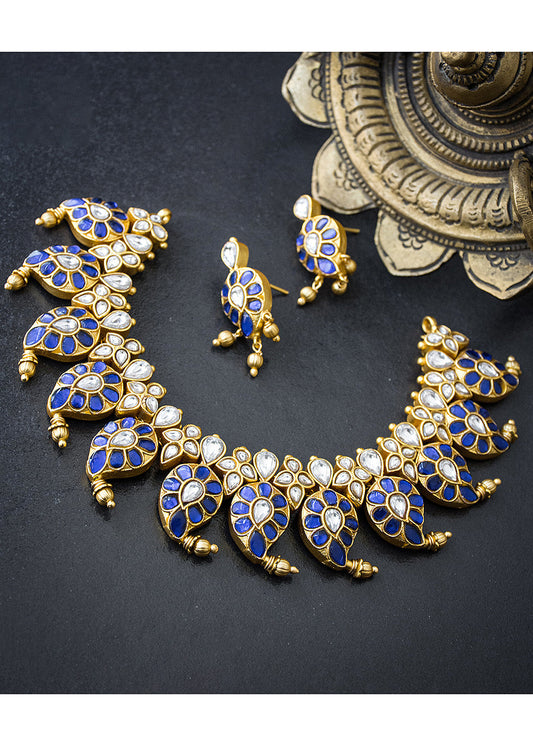 Antique Jadau Blue White Stone Necklace Set