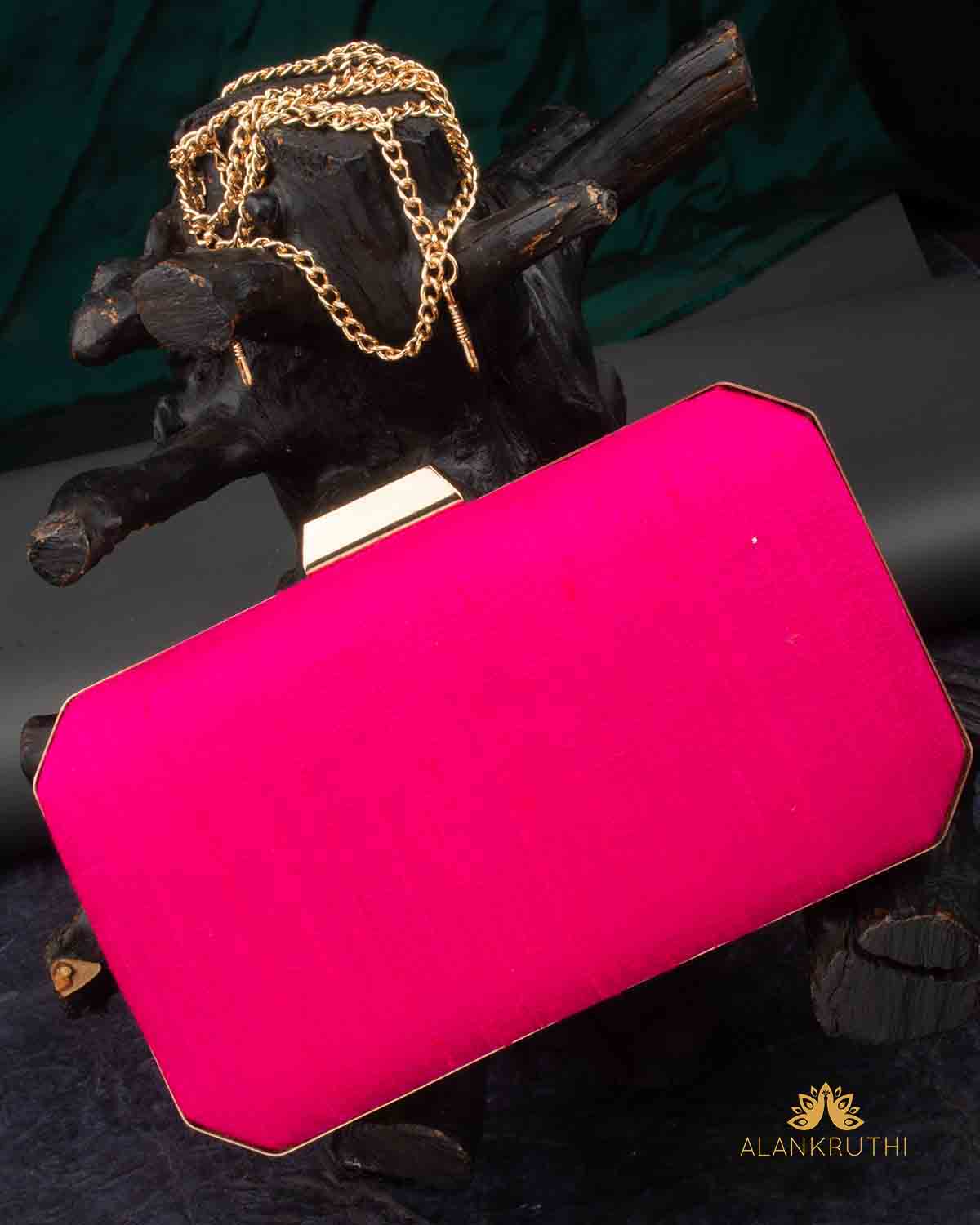 Tanjore Painted Pure Pink Silk Clutch Bag