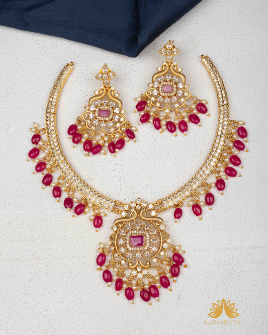 Antique CZ Stone Green Beaded Necklace