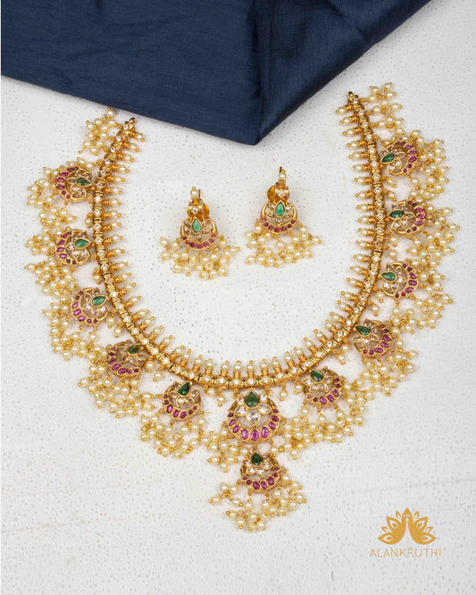 Cz Antique Real Kempu Necklace Set