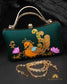 Tanjore Painted Pure Green Silk Clutch Bag