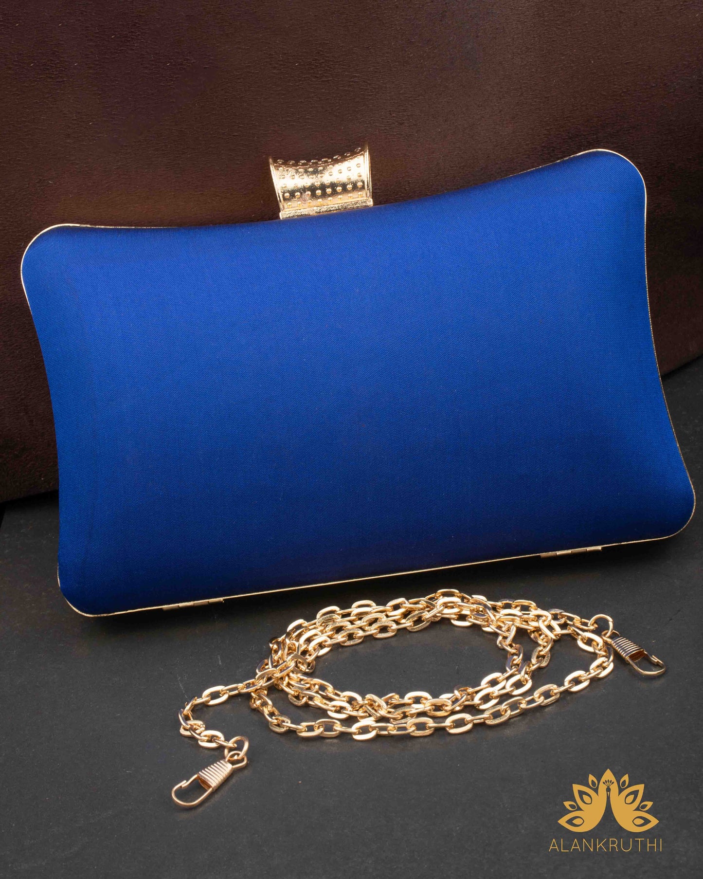 Tanjore Painted Pure Blue Silk Clutch Bag