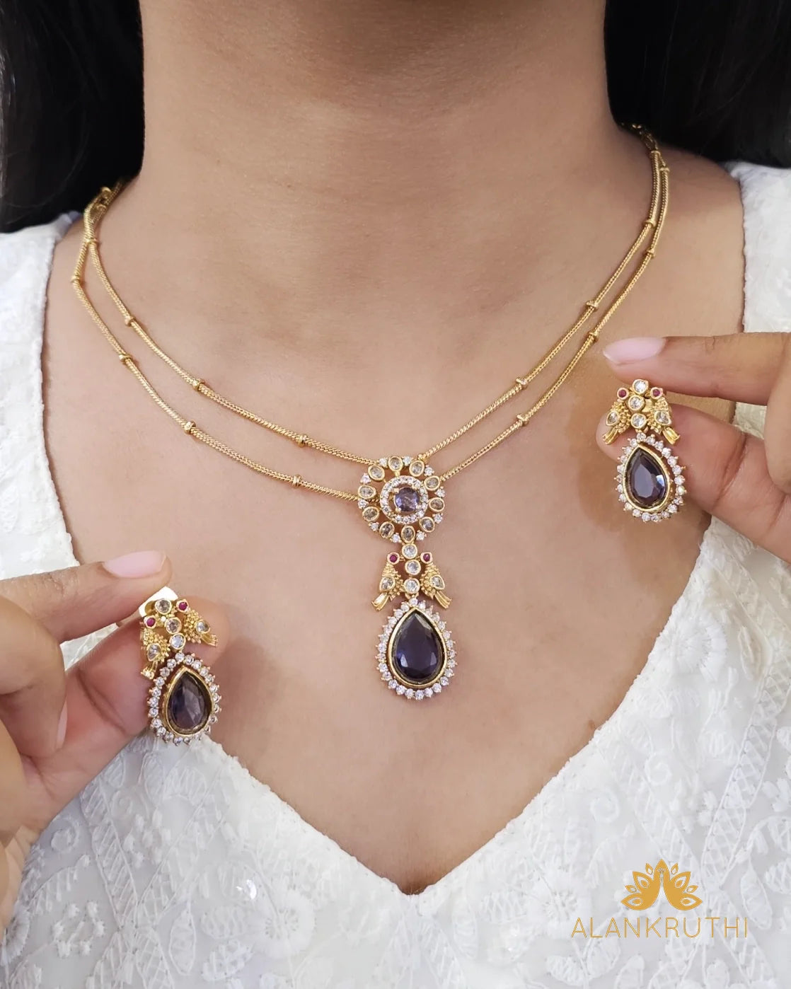 Cz Antique Chain Pendant Set