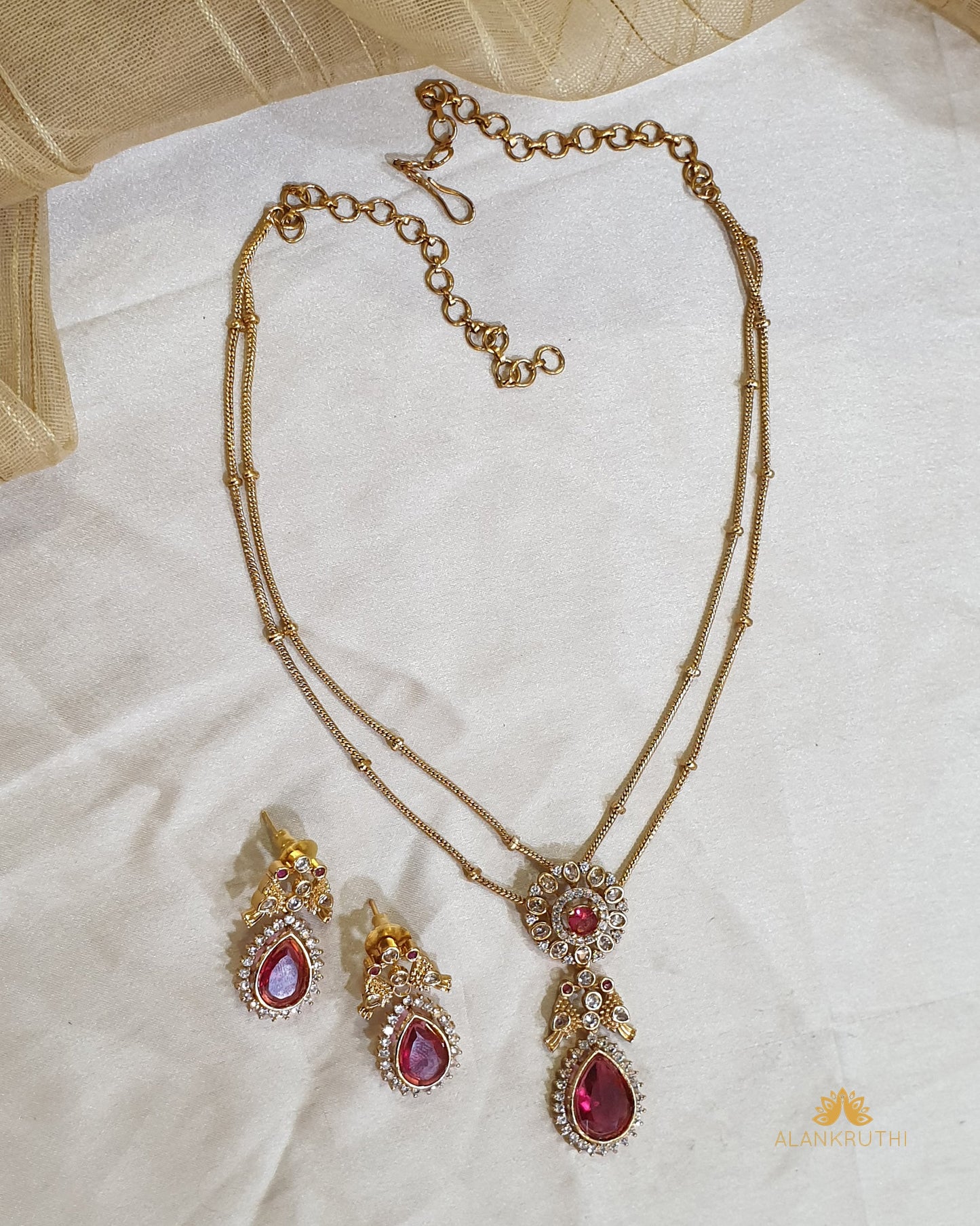 Cz Antique Chain Pendant Set