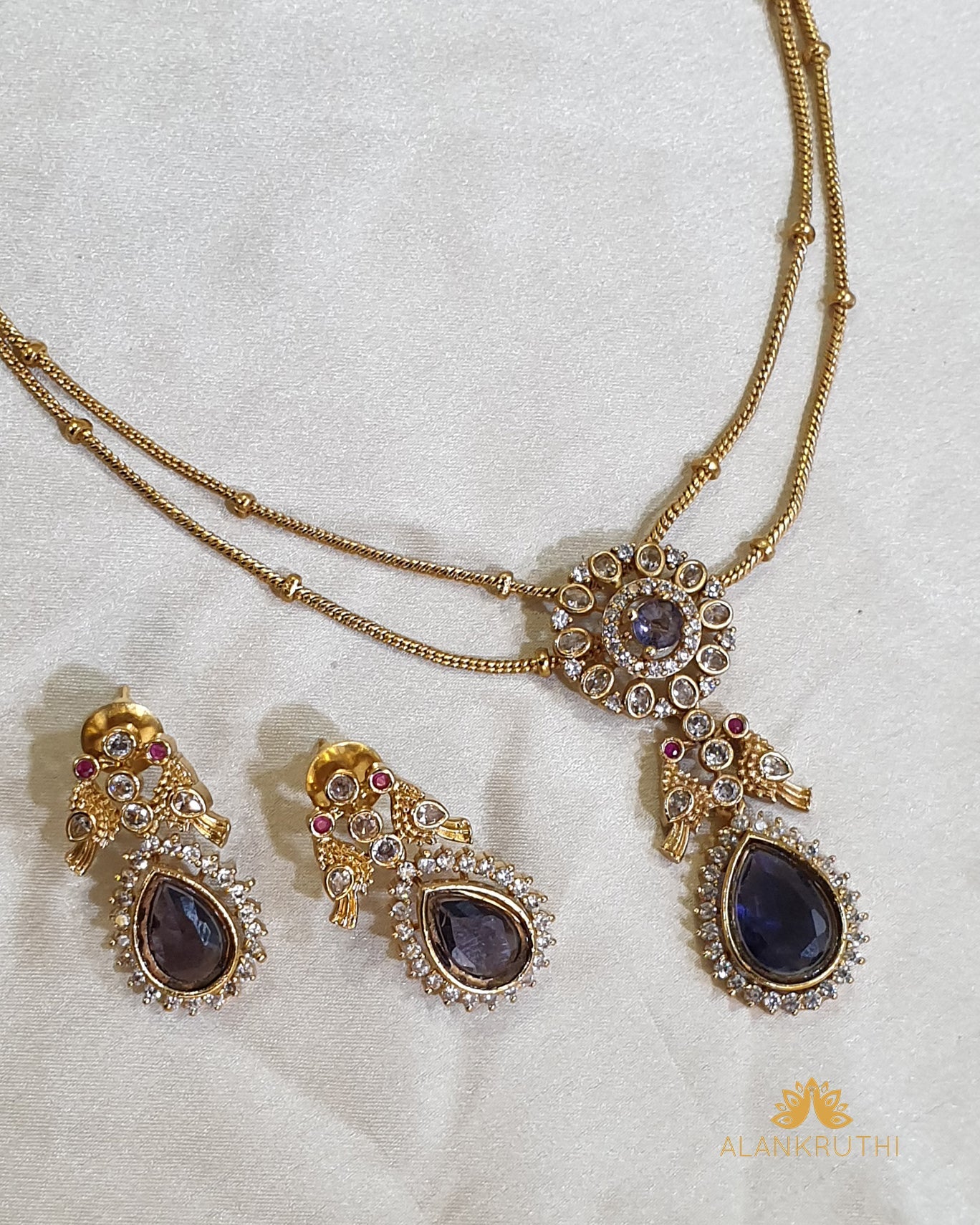 Cz Antique Chain Pendant Set