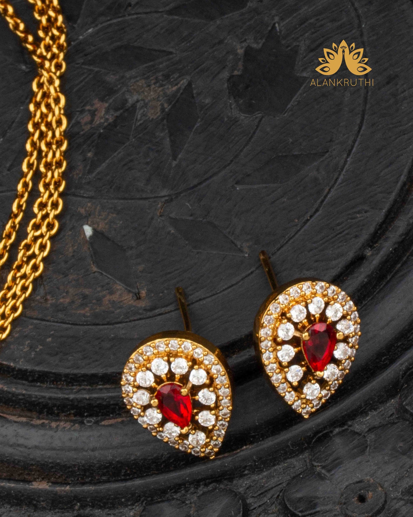 Cz Antique Chain Pendant Set