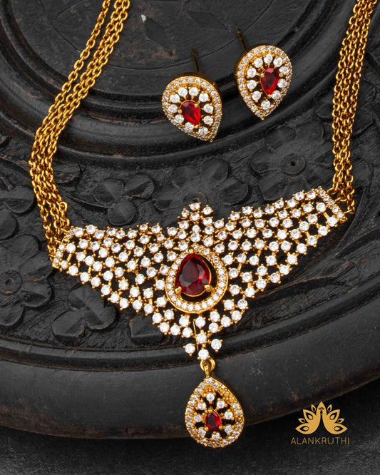 Cz Antique Chain Pendant Set