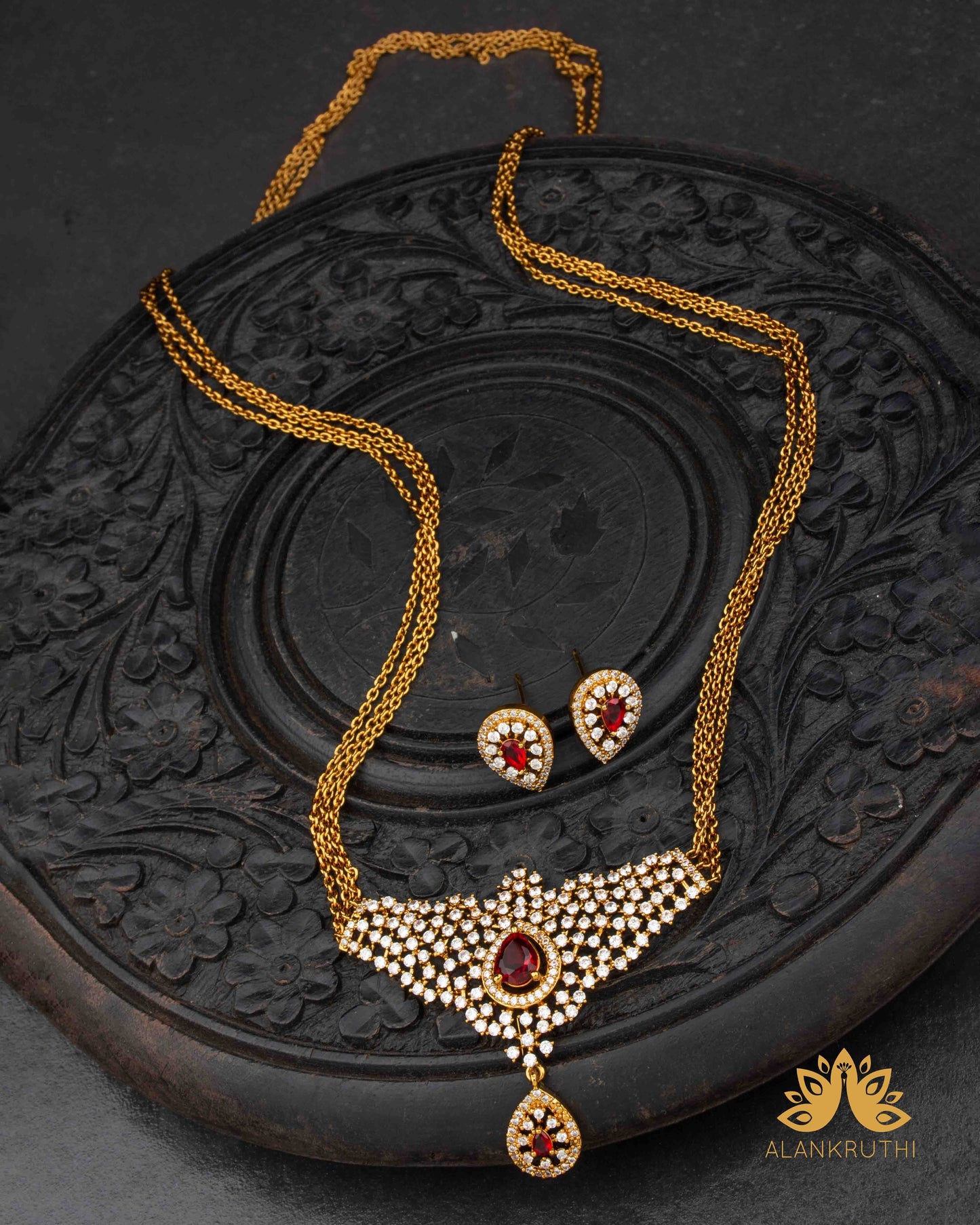 Cz Antique Chain Pendant Set