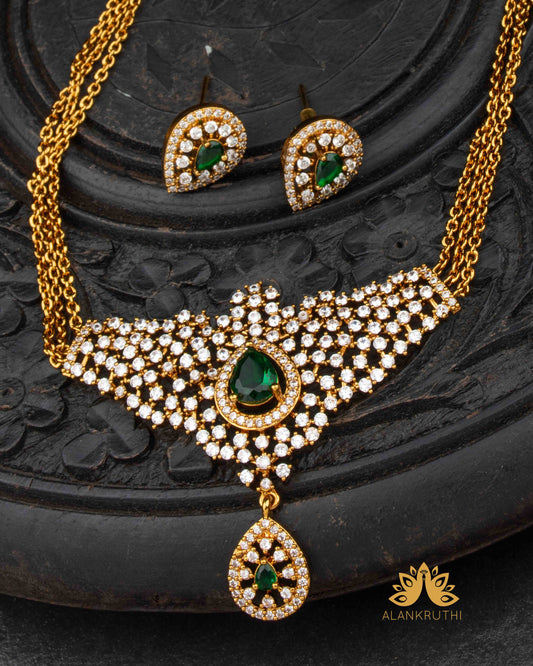 Cz Antique Chain Pendant Set