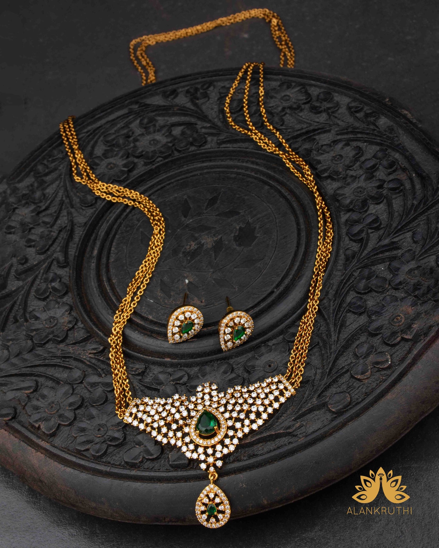 Cz Antique Chain Pendant Set