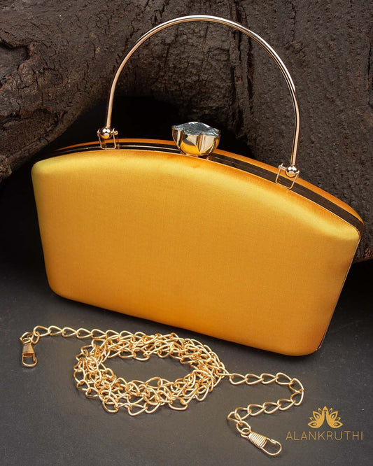 Tanjore Painted Pure Yellow Silk Clutch Bag