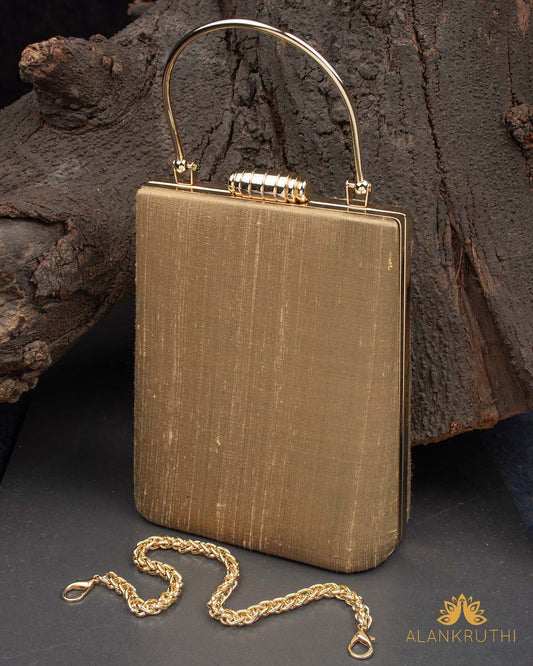 Tanjore Painted Pure Golden Silk Clutch Bag