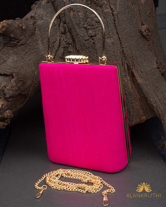 Tanjore Painted Pure Pink Silk Clutch Bag