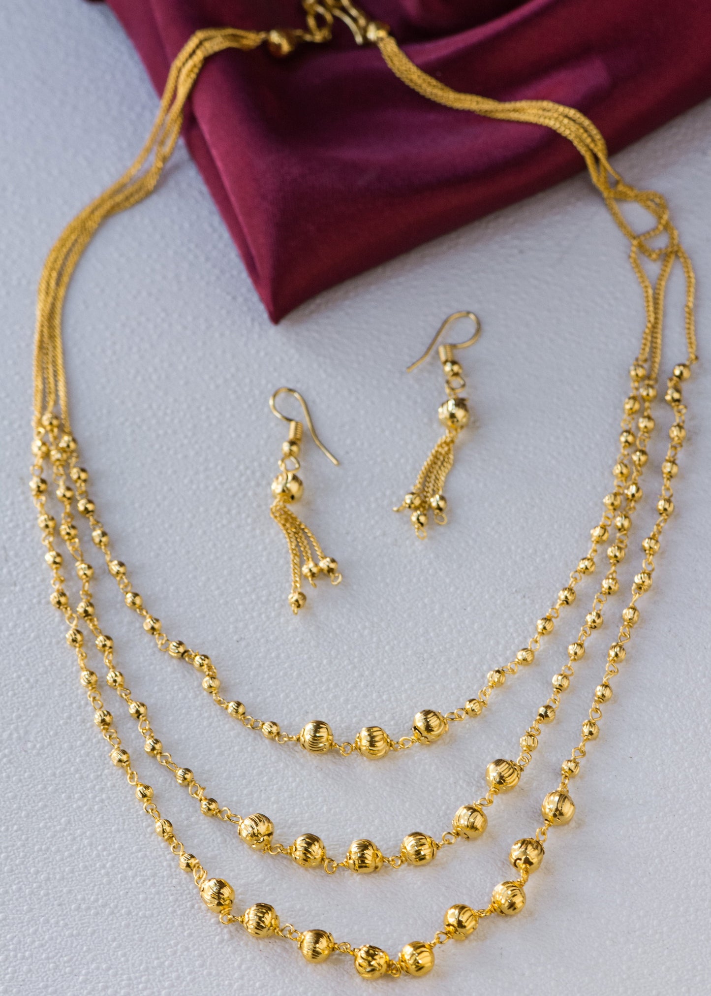 Three Layered Gold Plated Pearl Mala Set 20 Inches