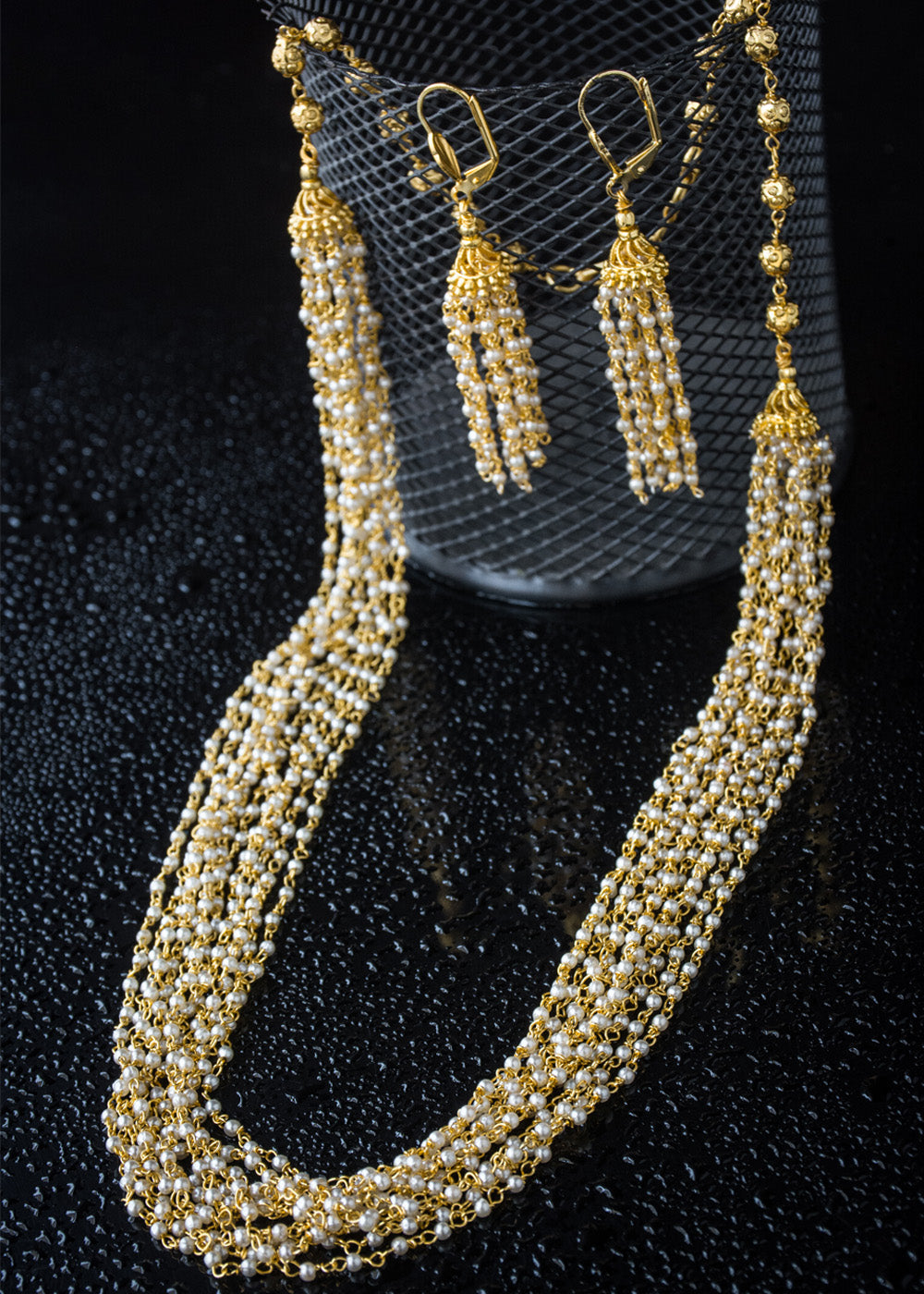 Gold Plated Pearl Mala Set